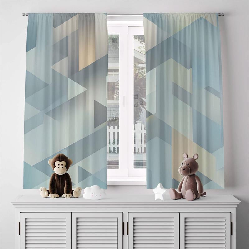 Abstract Shapes Window Curtains - Blue Tone Geometric Shapes Design - Deja Blue Studios