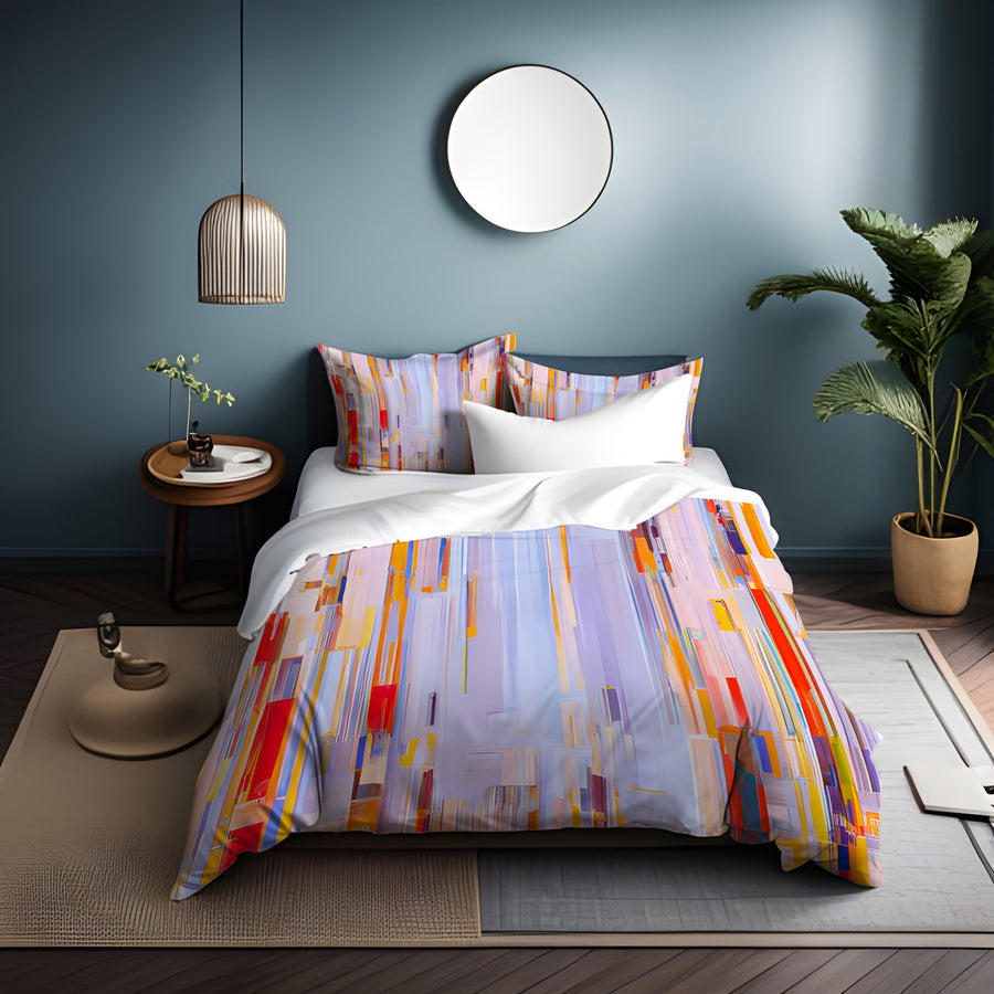 Multicolor Vertical Pixel Stripe Pattern Duvet Cover