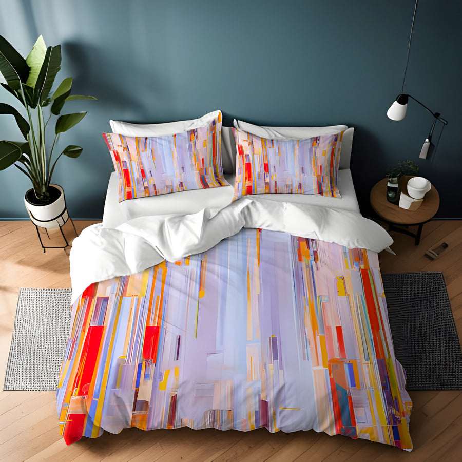 Multicolor Vertical Pixel Stripe Pattern Duvet Cover