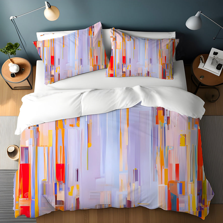 Multicolor Vertical Pixel Stripe Pattern Duvet Cover