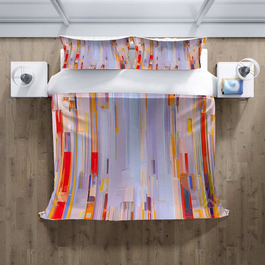 Multicolor Vertical Pixel Stripe Pattern Duvet Cover