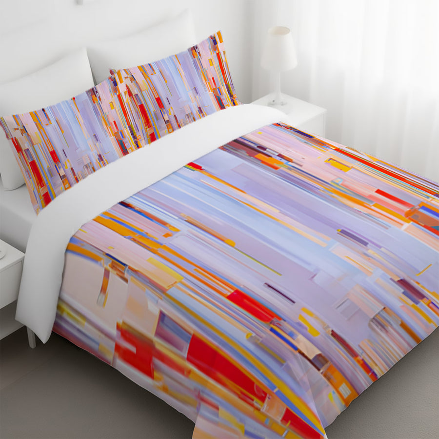 Multicolor Vertical Pixel Stripe Pattern Duvet Cover