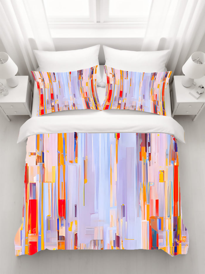 Multicolor Vertical Pixel Stripe Pattern Duvet Cover