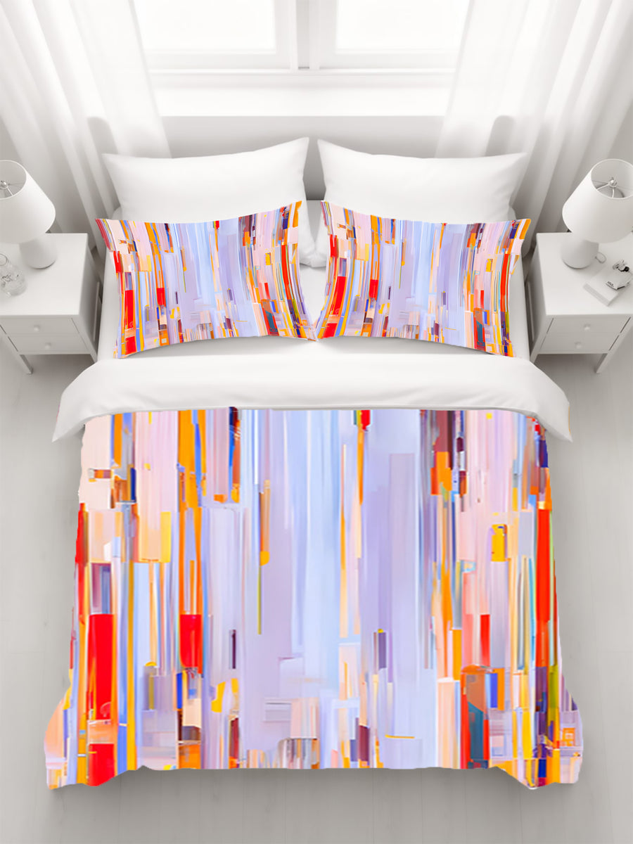 Multicolor Vertical Pixel Stripe Pattern Duvet Cover