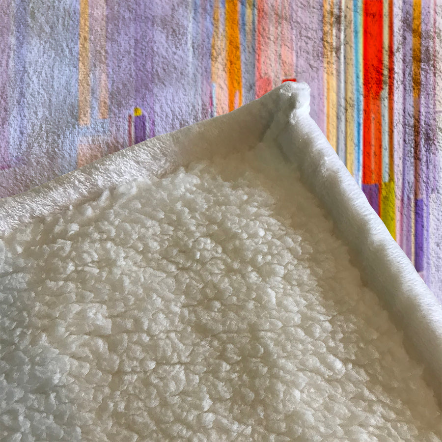 Multicolor Vertical Pixel Stripe Pattern Fleece Sherpa Blanket