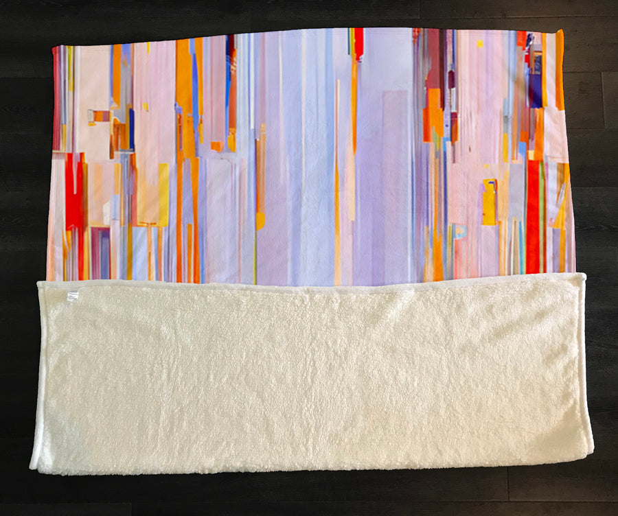 Multicolor Vertical Pixel Stripe Pattern Fleece Sherpa Blanket
