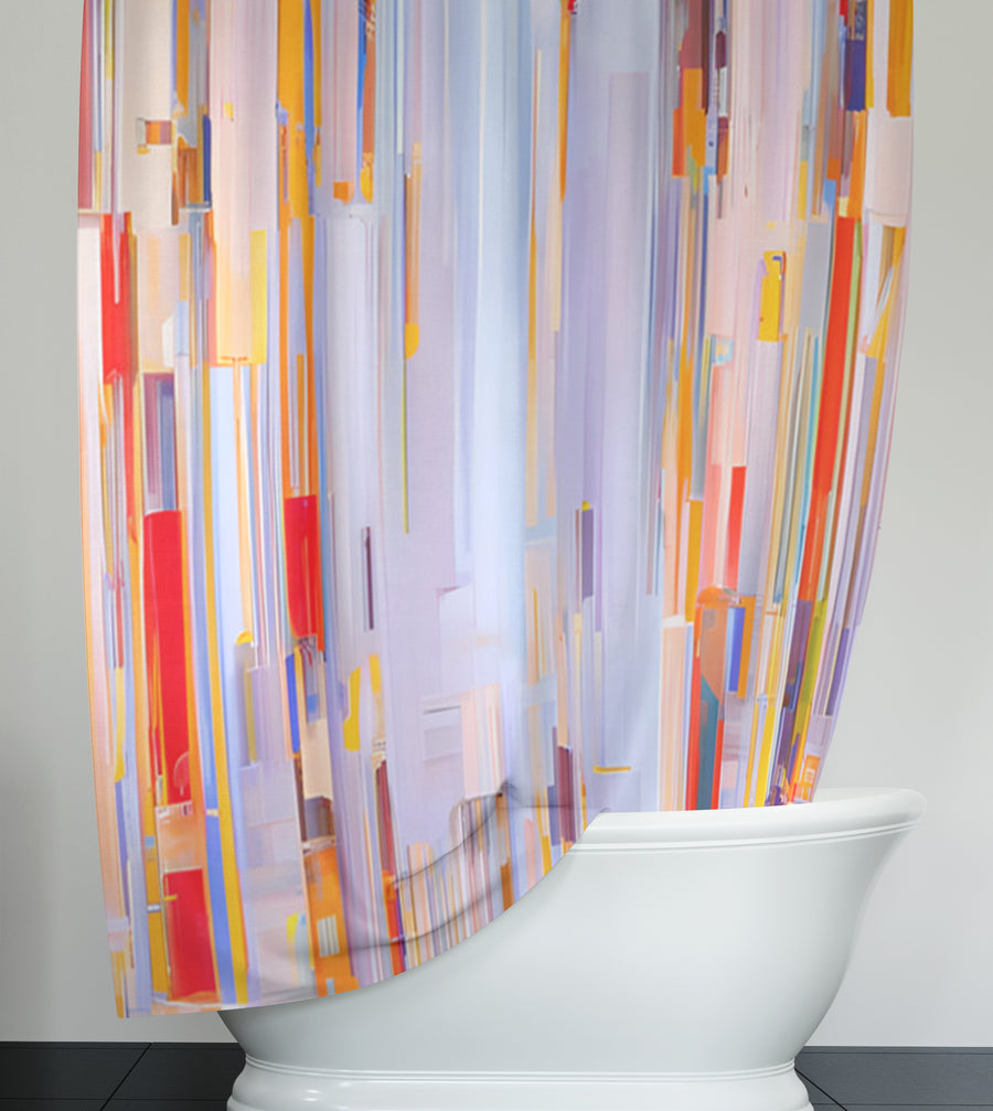 Multicolor Vertical Pixel Stripe Pattern Shower Curtain