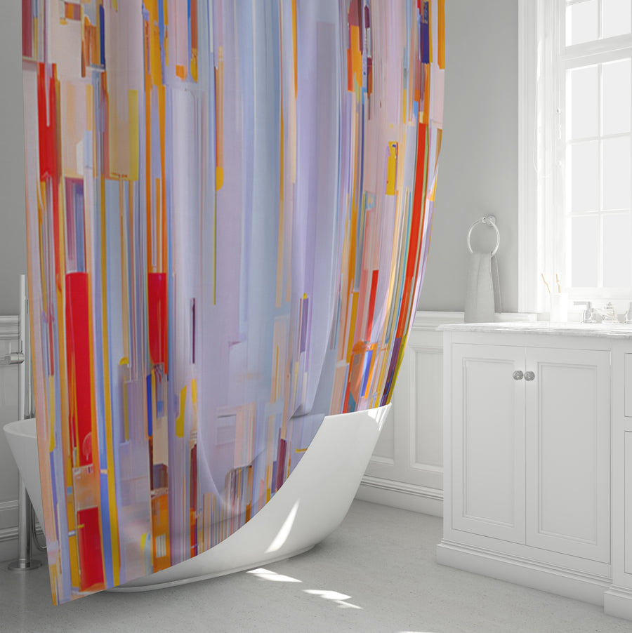 Multicolor Vertical Pixel Stripe Pattern Shower Curtain