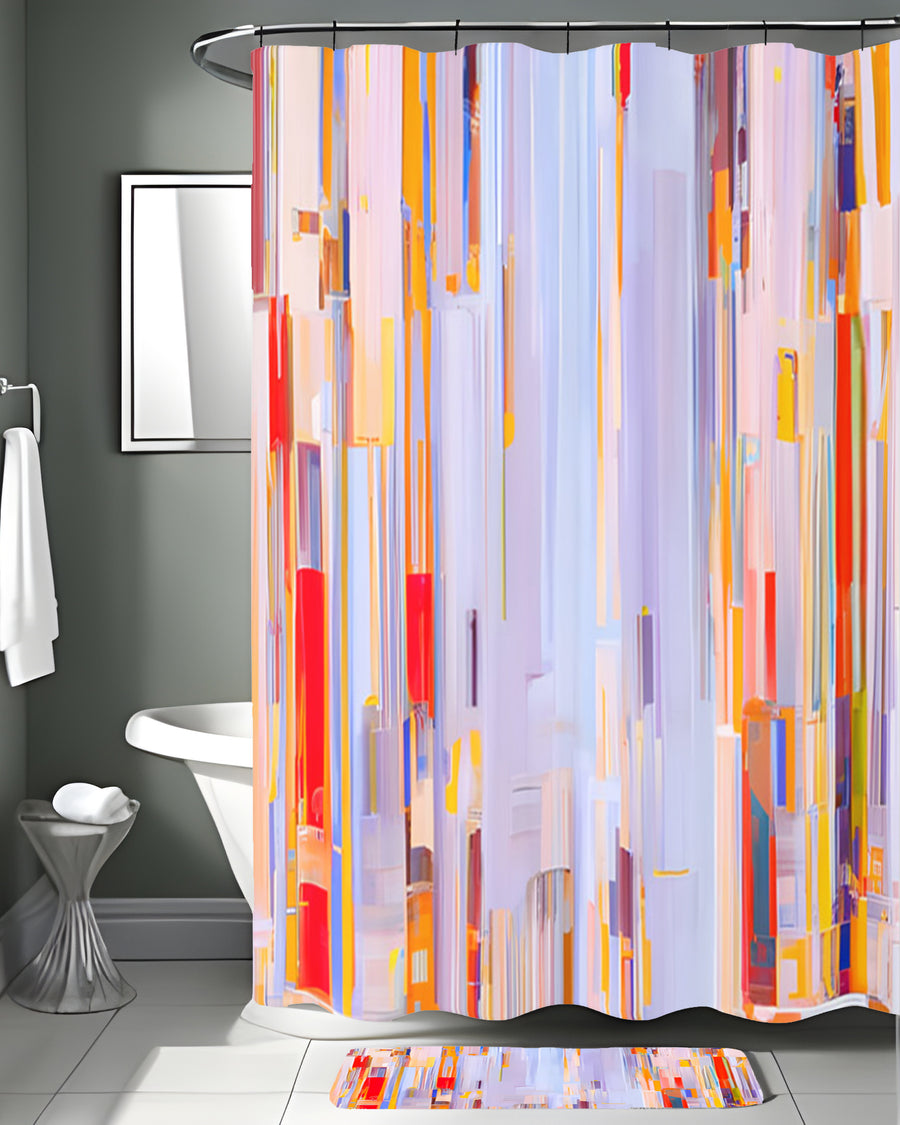 Multicolor Vertical Pixel Stripe Pattern Shower Curtain