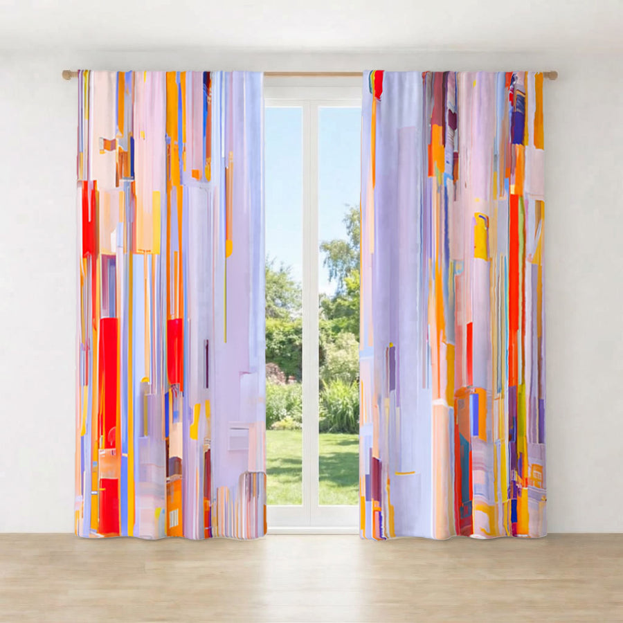 Multicolor Vertical Pixel Stripe Pattern Window Curtains
