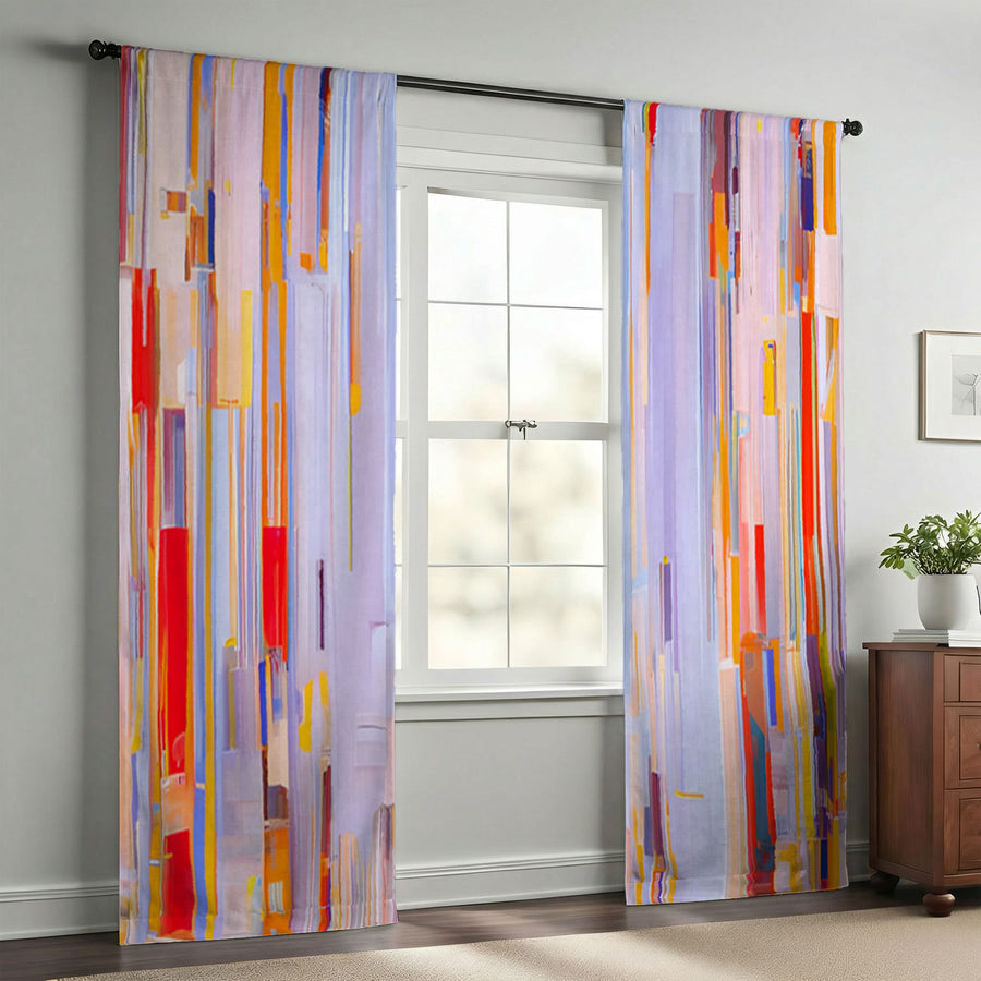 Multicolor Vertical Pixel Stripe Pattern Window Curtains