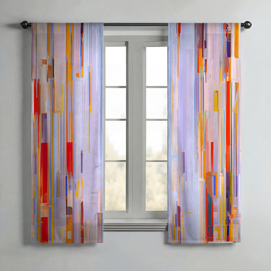 Multicolor Vertical Pixel Stripe Pattern Window Curtains