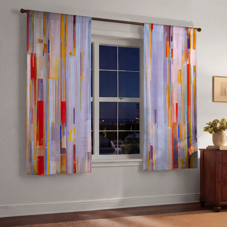 Multicolor Vertical Pixel Stripe Pattern Window Curtains