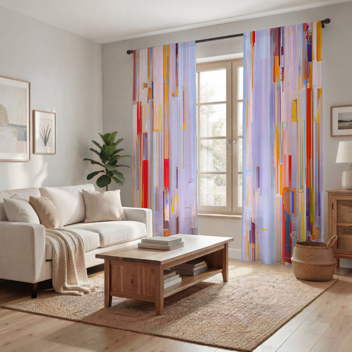 Multicolor Vertical Pixel Stripe Pattern Window Curtains