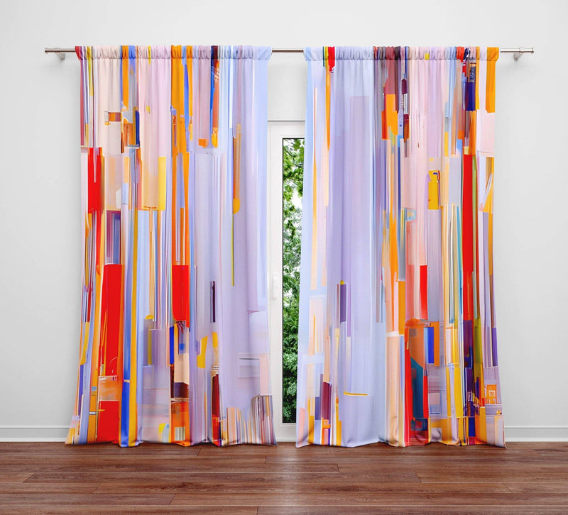 Abstract Striped Window Curtains - Purple Broken Vertical Stripe Design - Deja Blue Studios