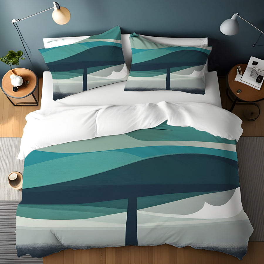 Teal Minimalist Tree Landscape Artwork Duvet Cover