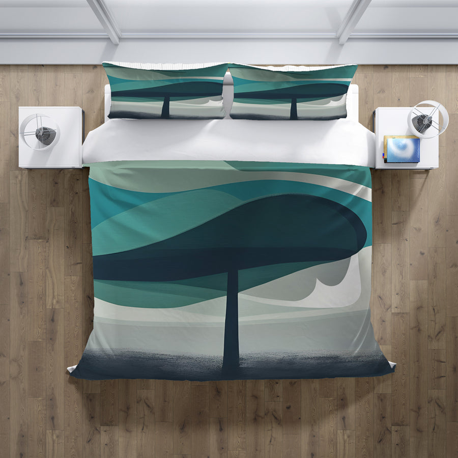 Teal Minimalist Tree Landscape Artwork Duvet Cover