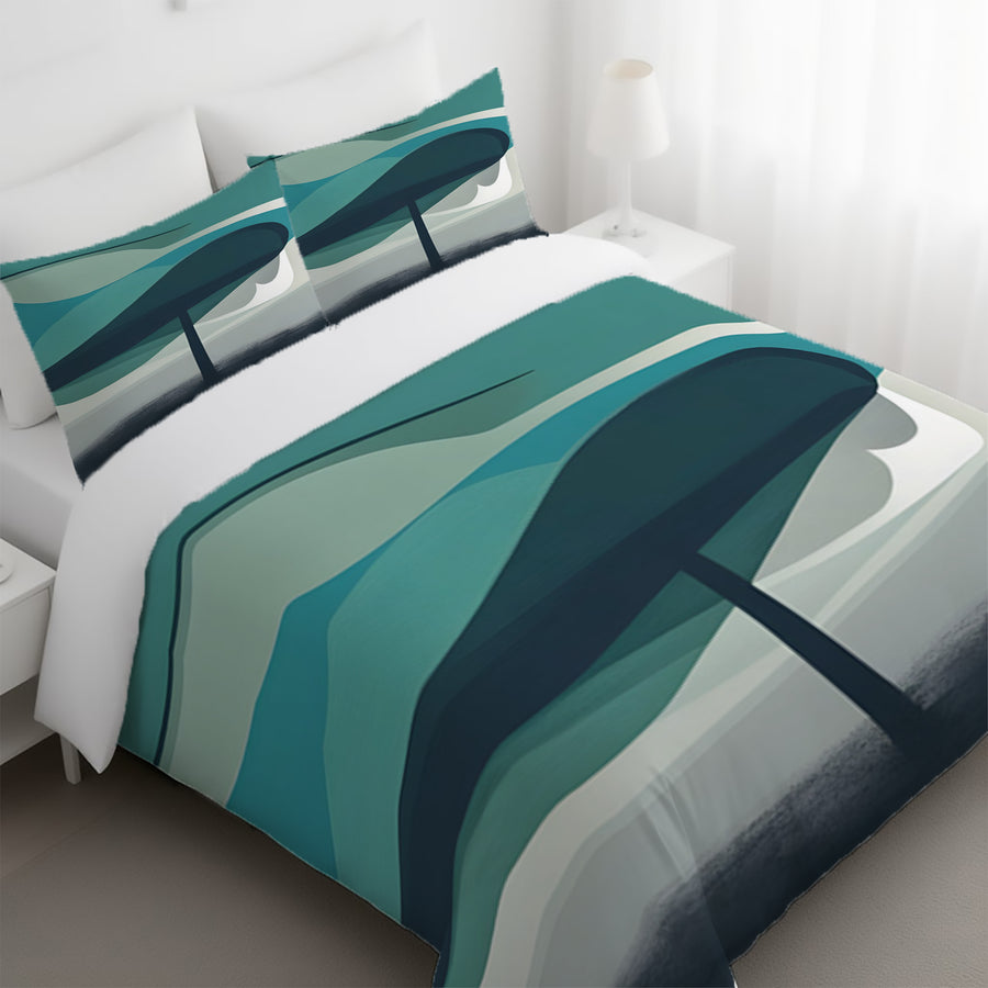 Teal Minimalist Tree Landscape Artwork Duvet Cover