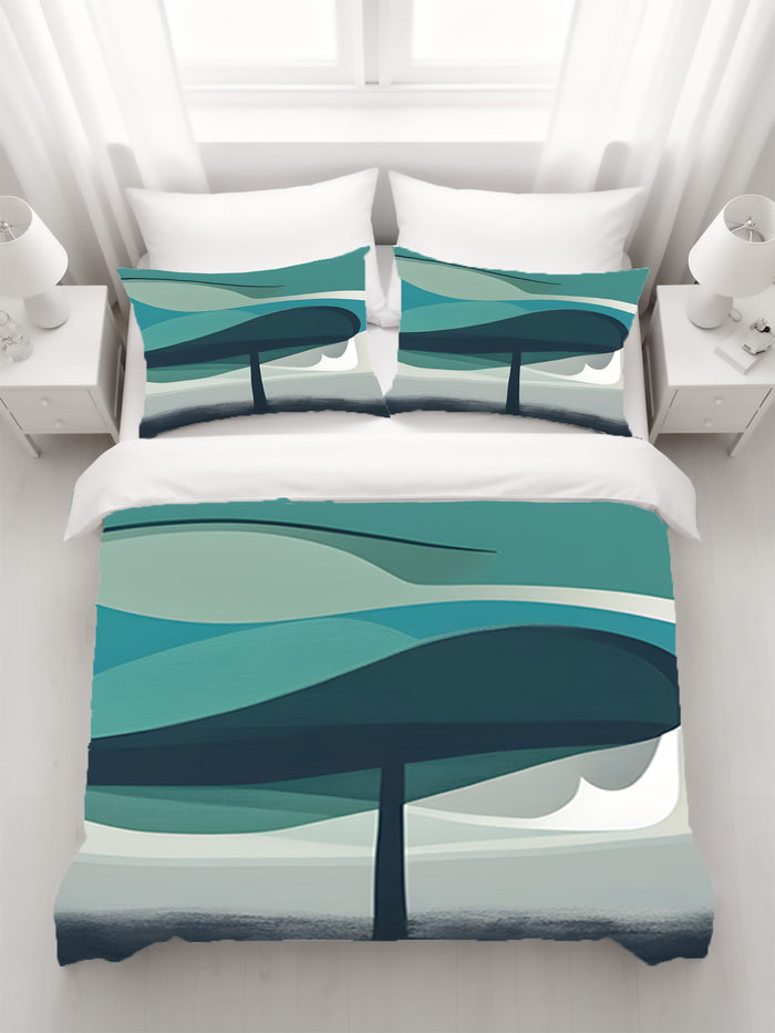 Teal Minimalist Tree Landscape Artwork Duvet Cover