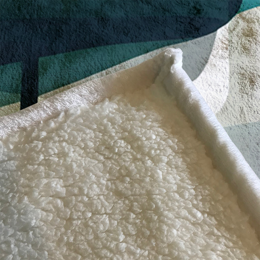 Teal Minimalist Tree Landscape Artwork Fleece Sherpa Blanket