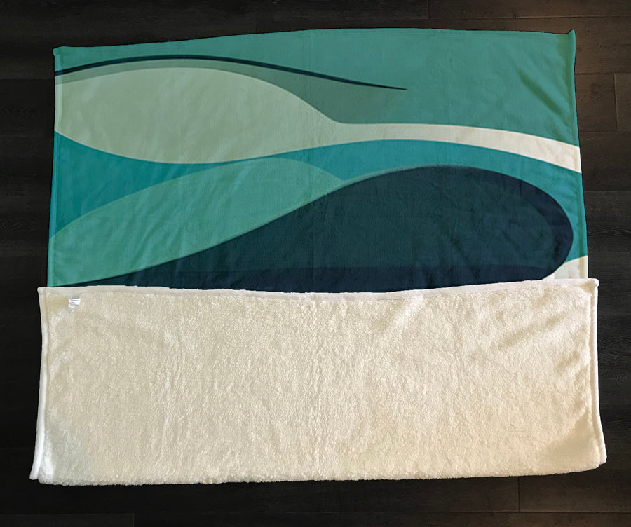 Teal Minimalist Tree Landscape Artwork Fleece Sherpa Blanket