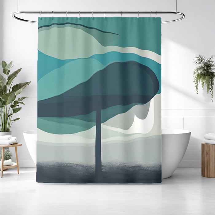 Teal Minimalist Tree Landscape Artwork Shower Curtain