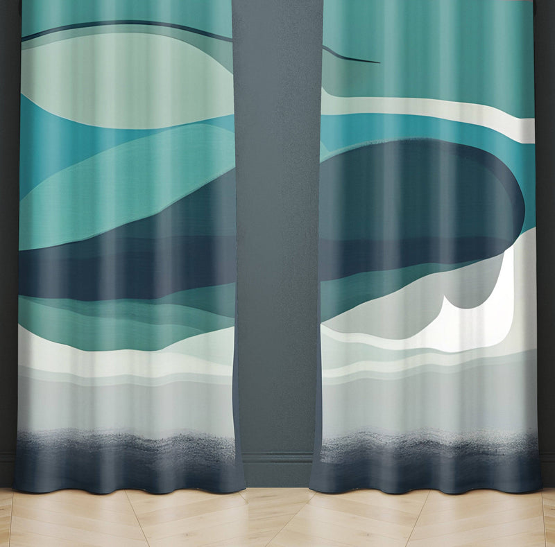 Abstract Window Curtains - Blue and Gray Swirl Tree - Deja Blue Studios