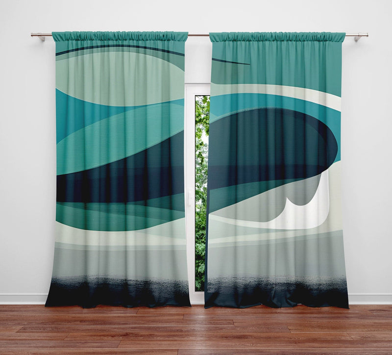 Abstract Window Curtains - Blue and Gray Swirl Tree - Deja Blue Studios