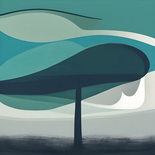 Teal Minimalist Tree Landscape Artwork