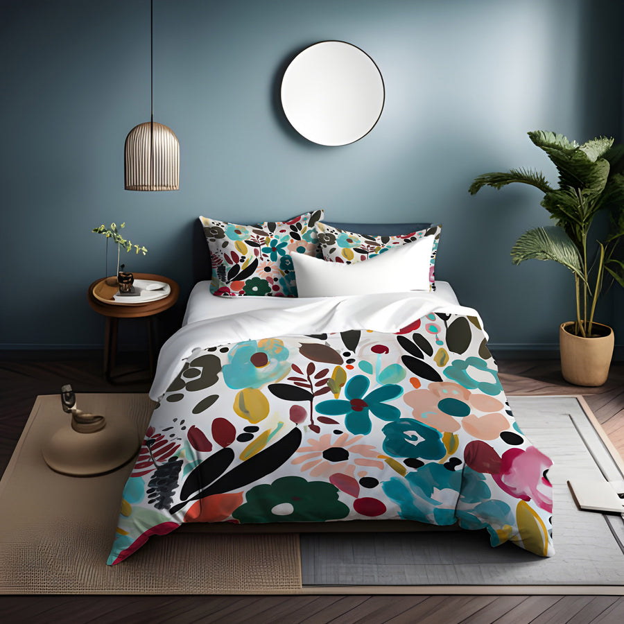 Multicolor Floral Botanical Pattern Duvet Cover