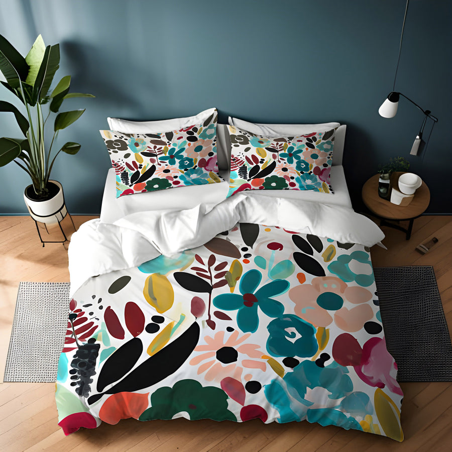 Multicolor Floral Botanical Pattern Duvet Cover