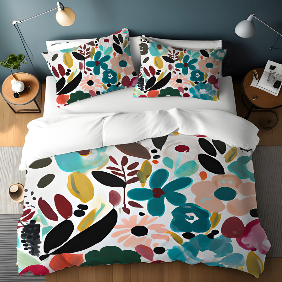 Multicolor Floral Botanical Pattern Duvet Cover