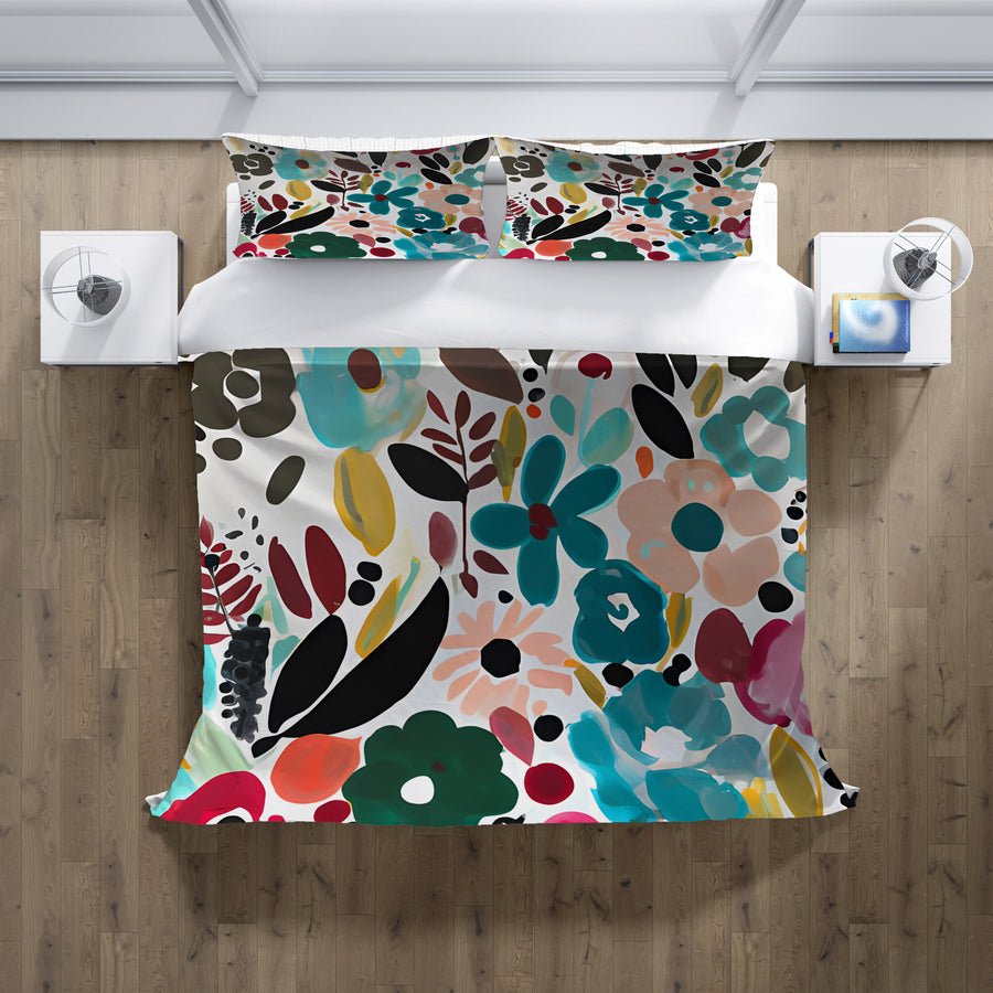 Multicolor Floral Botanical Pattern Duvet Cover