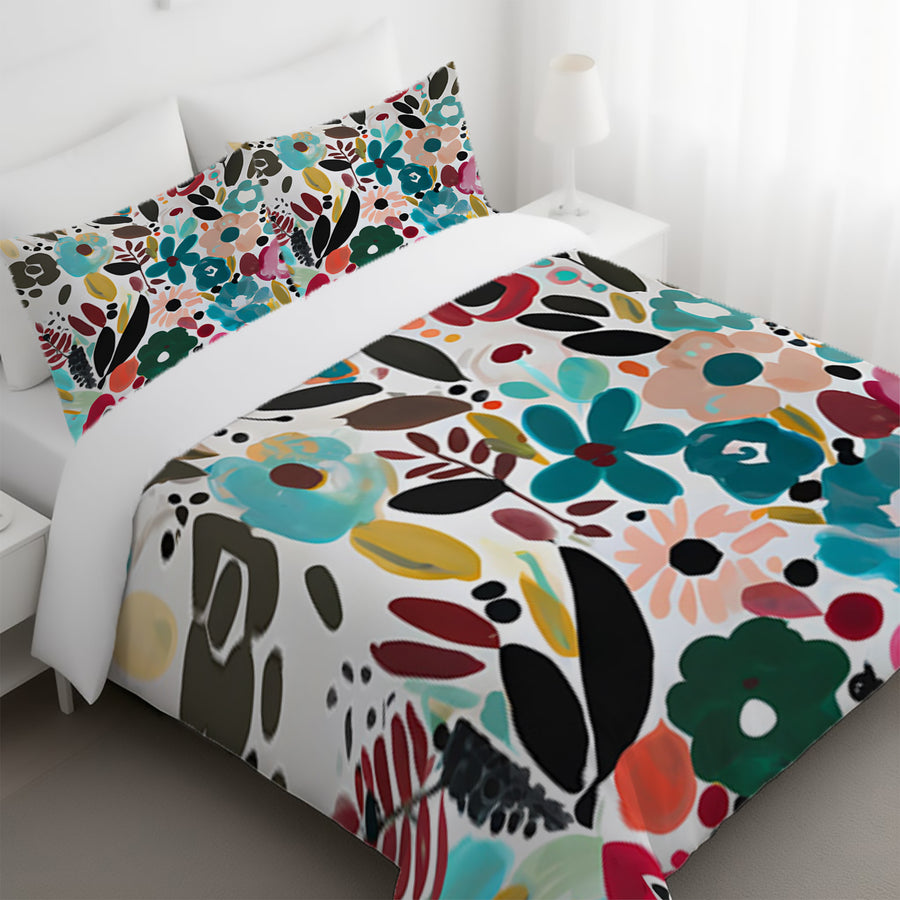 Multicolor Floral Botanical Pattern Duvet Cover