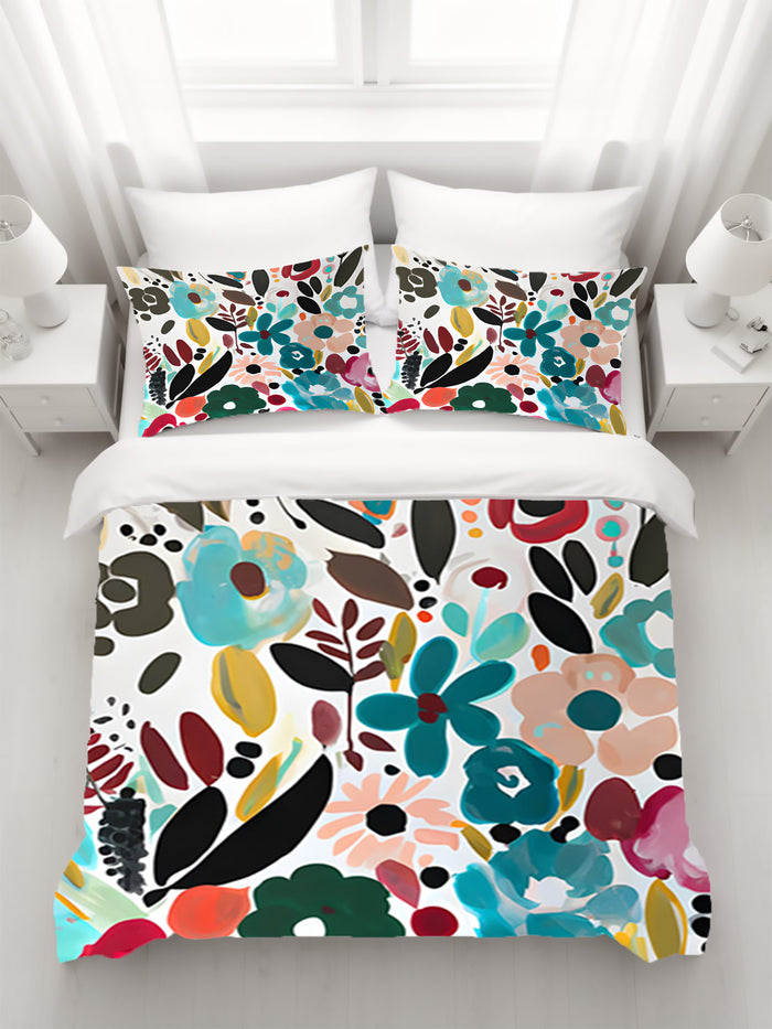 Multicolor Floral Botanical Pattern Duvet Cover