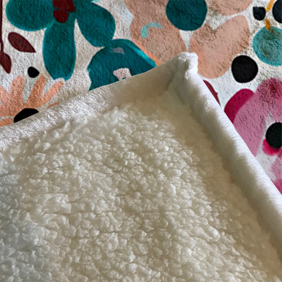 Multicolor Floral Botanical Pattern Fleece Sherpa Blanket