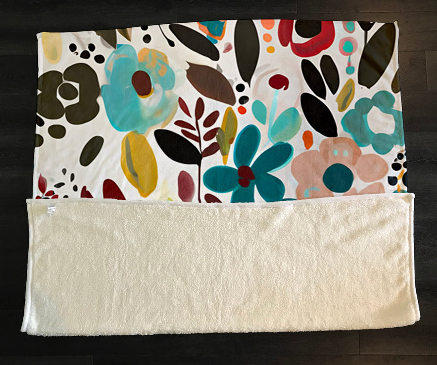 Multicolor Floral Botanical Pattern Fleece Sherpa Blanket