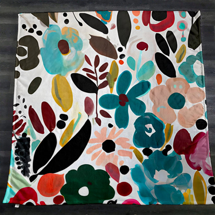 Multicolor Floral Botanical Pattern Fleece Sherpa Blanket