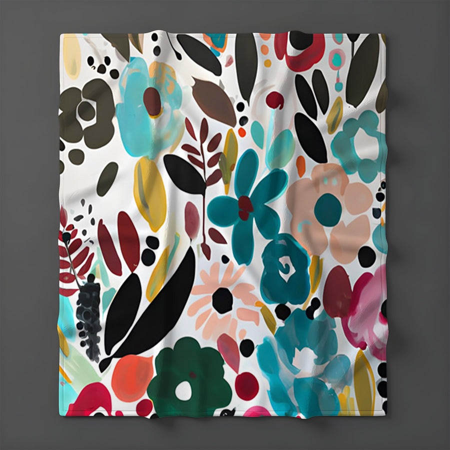 Multicolor Floral Botanical Pattern Fleece Sherpa Blanket