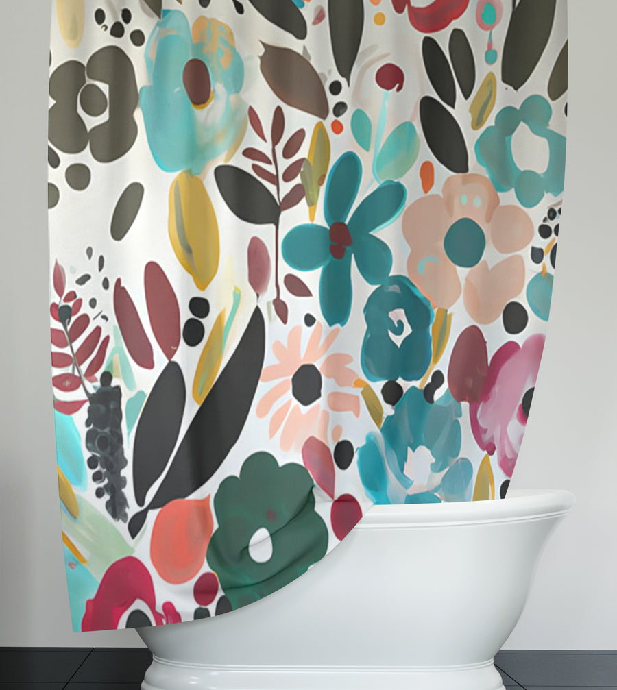 Multicolor Floral Botanical Pattern Shower Curtain