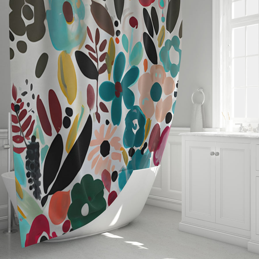 Multicolor Floral Botanical Pattern Shower Curtain