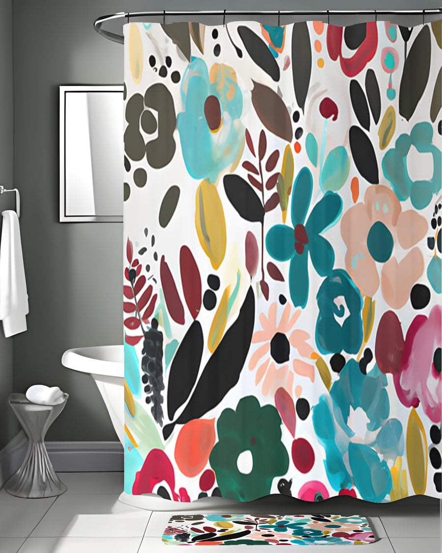 Multicolor Floral Botanical Pattern Shower Curtain