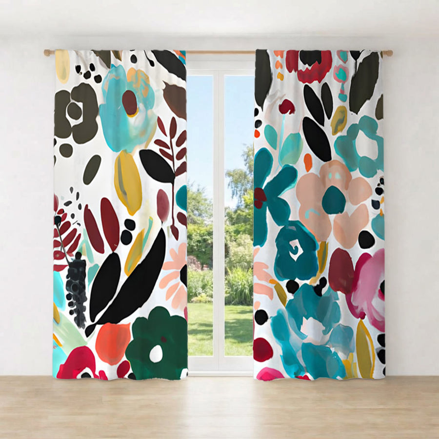 Multicolor Floral Botanical Pattern Window Curtains
