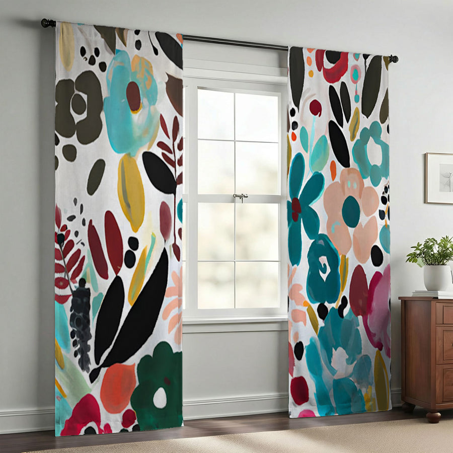 Multicolor Floral Botanical Pattern Window Curtains