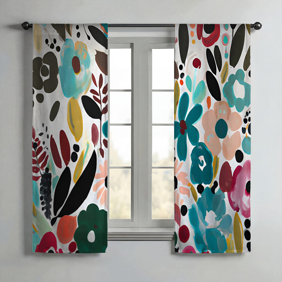 Multicolor Floral Botanical Pattern Window Curtains