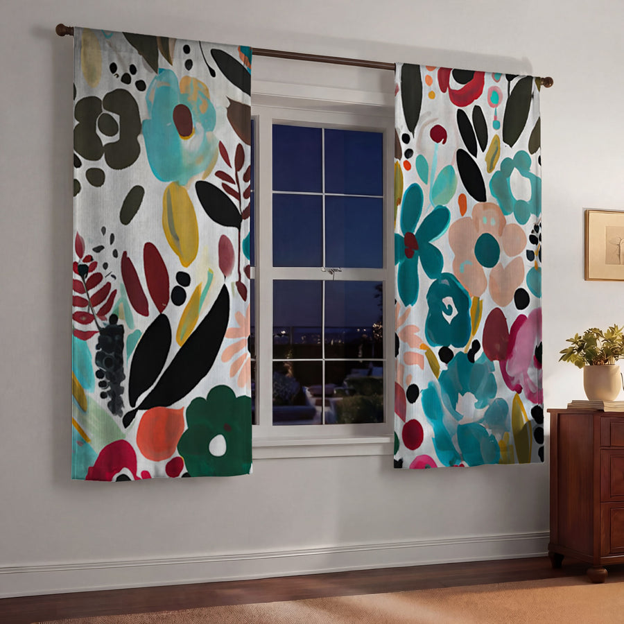 Multicolor Floral Botanical Pattern Window Curtains