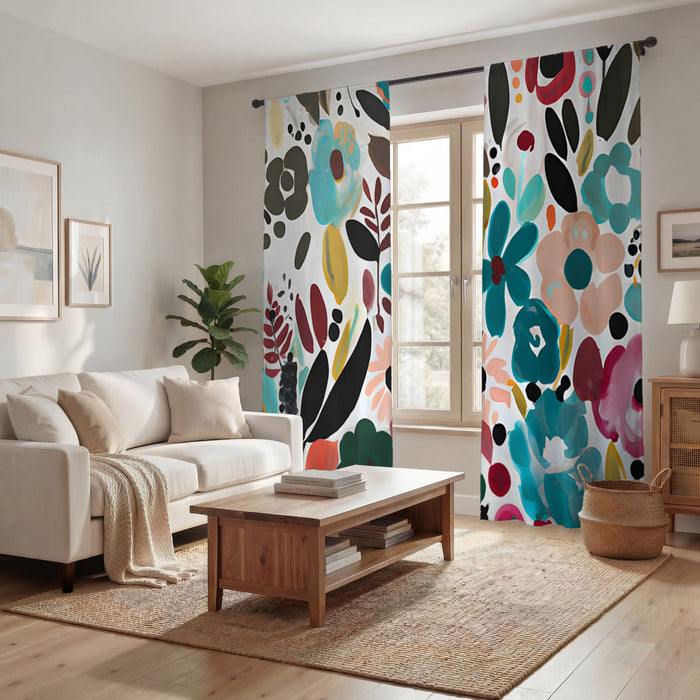Multicolor Floral Botanical Pattern Window Curtains