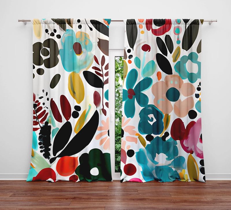 Fun Pattern Curtain Whimsical Window Curtains - Multi Color Fun Floral Pattern | Deja Blue ...