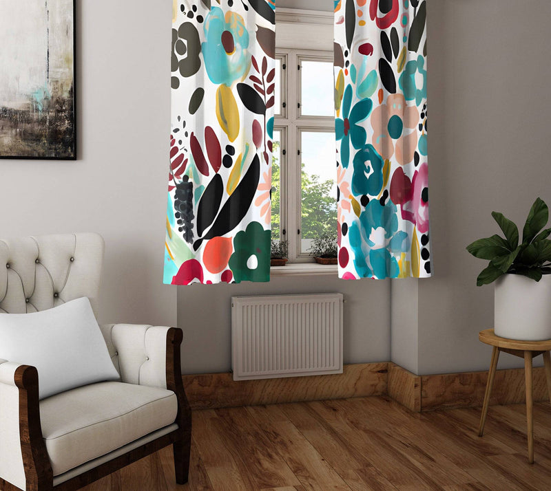 Fun Pattern Curtain Whimsical Window Curtains - Multi Color Fun Floral Pattern | Deja Blue ...