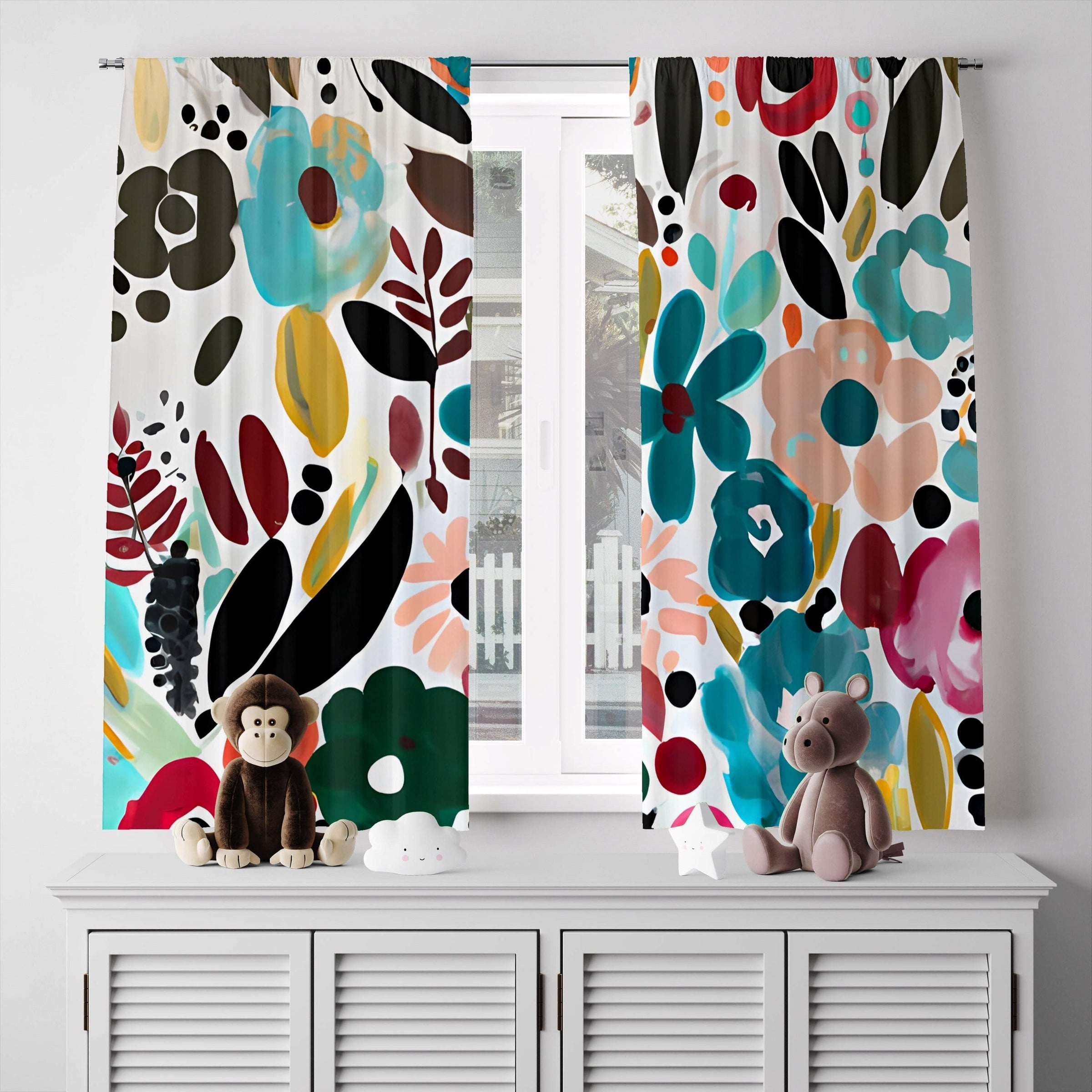 Fun Pattern Curtain Whimsical Window Curtains - Multi Color Fun Floral Pattern | Deja Blue ...